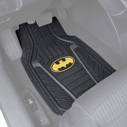 BDK Warner Bros DC Comics Armored Batman Heavy Duty No-Slip Grip All-Weather Car Mats Car Accessories - Custom Fit Rubber Floor Mats - 2 Front Mats (27” x 18”), 1 Rear Liner (18” x 58”)