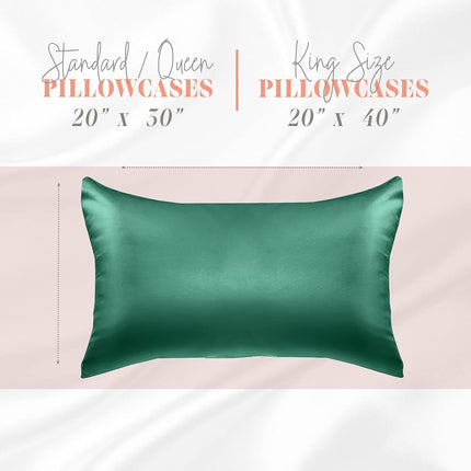 Elegant Comfort Silky and Luxurious 2-Piece Satin Pillowcase Set for Healthier Skin and Hair, Hidden Zipper Closure and Beautifully Packaged, Satin Pillowcase Set, King, Hunter Green