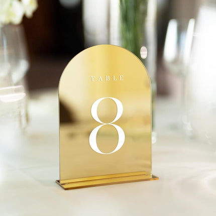 JINMURY Gold Mirror Arch Table Numbers for Wedding, 30 Pack 5x7" Gold Mirror Arch Acrylic Signs with Stand Acrylic Table Numbers 1-30, Perfect for Wedding Reception