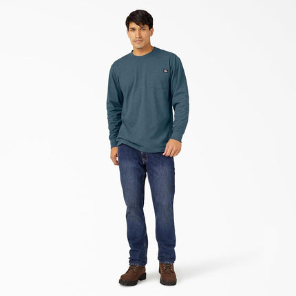 Camiseta de manga larga Dickies para hombre, cuello redondo, peso pesado, para trabajo, azul báltico con teñido jaspeado, talla mediana