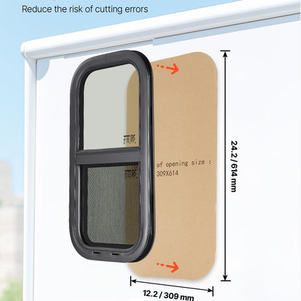 VEVOR Vertical RV Window, 12" W x 24" H Tinted Sliding with Net Screen & Trim Ring, Fit 15/16" - 1 3/4" Thickness Wall, RV Window Replacement for Teardrop Cargo Trailer Camper, DOT Approved