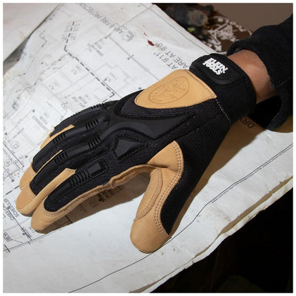 Klein Tools 60188 Work Gloves, Professional Grade Leather Gloves with Knuckle and Finger Protection, Thumb Reinforcement, Mesh Back, Large