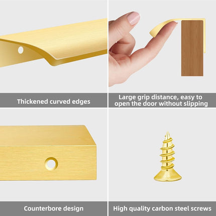 Malimali 5 Pack Gold Edge Finger Pulls for Wardrobes Cabinets 11.81" Kitchen Cabinet Pulls Handles Drawer Pulls Modern Aluminum Concealed Tab Pulls for Closet Door, Brushed Brass