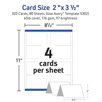 AVERY Printable Small Tent Cards, 2" x 3.5", Two-Sided Printing, Matte White, 2 Pack, 320 Cards Total (5812)