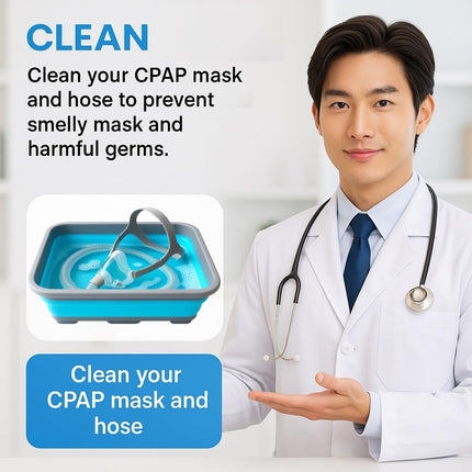 CPAP Cleaning Kit for CPAP Hose and Mask for CPAP Hanger with Brush and Collapsible Wash Basin Bucket Tub - Essential Care Kit for CPAP Users, Suitable for 7 Feet Tubing and 22mm 19mm Diameter