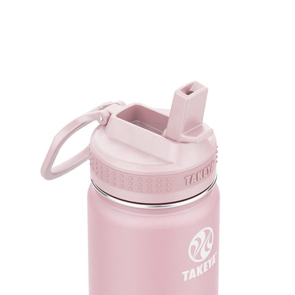Takeya Actives Kids Water Bottle with Straw Lid - Stainless-Steel Double Wall Insulation - BPA-Free Bottle Lid with Carry Handle - Reusable Bottle & Straw Lid - 14 oz, Blush