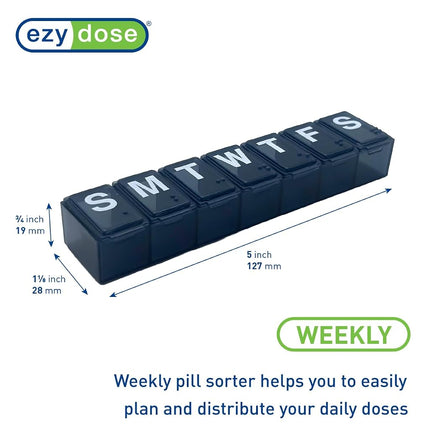 EZY DOSE Pilulier Semainier (7 jours) Organisateur de pilules quotidiennes, Pilulier de vitamines, Boîte à médicaments, Étui à compléments et à huile de poisson, Pratique et facile à utiliser, Compartiments moyens
