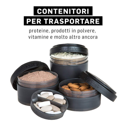 BlenderBottle ProStak Expansion 2 Pak (2x 250ml)| Twist n' Lock Storage Jars with Pill Tray | black