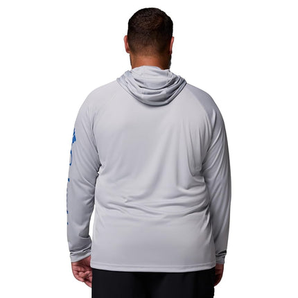 Columbia Mens Terminal Tackle Hoodie, Cool Grey/Vivid Blue Logo, 4X