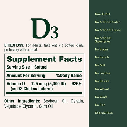 Nature's Bounty Vitamin D3 2000 IU Softgels 150 ea (Pack of 4)