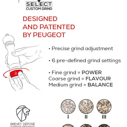 PEUGEOT - Paris u'Select 22 cm Pepper Mill - 6 Predefined Grind Settings - Made with PEFC Certified Wood - Made in France - Glossy Passion Red Colour