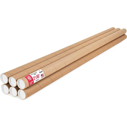 Paclord 2" x 60" Heavy-Duty Reinforced Cardboard Mailing Tube, Pack of 6 Tubes with 12 Caps – Secure USPS Approved – Great for Shipping and Storing of Prints, Artwork, Posters or Documents