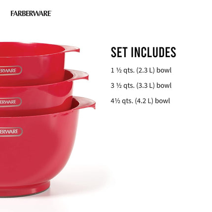 Farberware Classic Plastic Mixing Bowls, Red Set of 3