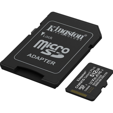 Kingston Canvas Select Plus microSD Memory Card 512GB microSDXC Gen3 150MB/s A1 Card + Adapter - SDCS3/512GB