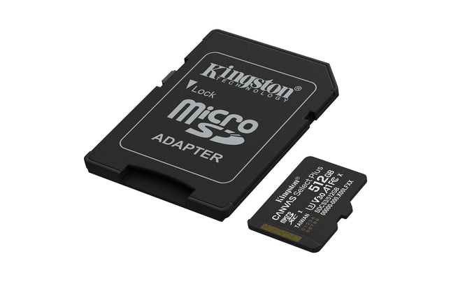 Kingston Canvas Select Plus microSD Memory Card 512GB microSDXC Gen3 150MB/s A1 Card + Adapter - SDCS3/512GB