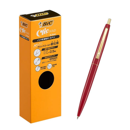 Big CFCGRED05BLKJ Ballpoint Pen, Click Gold, 0.5, Oil-based, Black, Smooth, Red Shaft, 12 Pieces