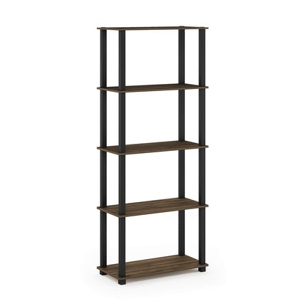 Furinno TURN-S-TUBE Book Shelf, 5-Tier Toolless Storage Shelves with Square Tubes, Shelving Unit for Organization and Storage for Living Room, Home Office, Columbia Walnut