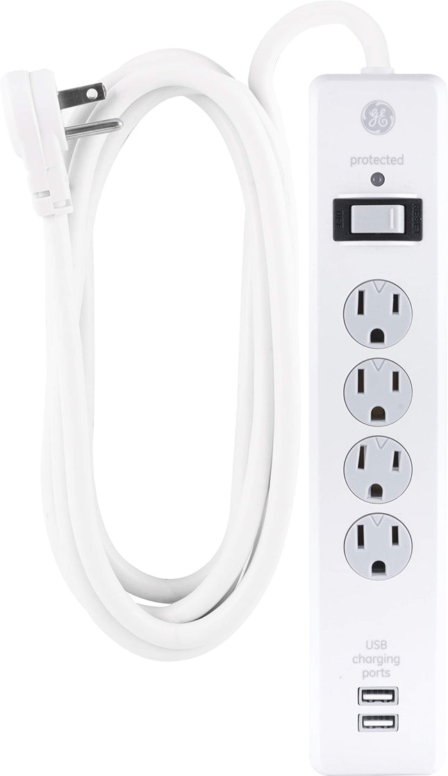 GE Surge Protector, 4 Outlets 2 USB Ports, Extra L
