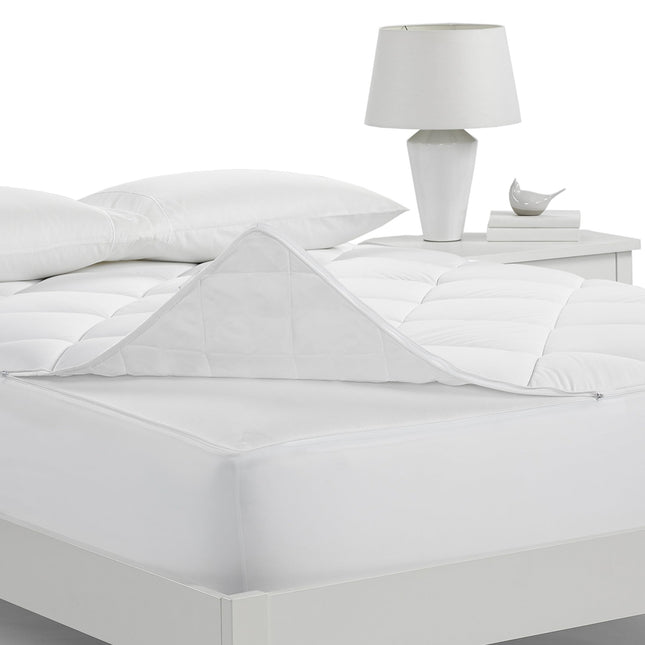 Serta Luxury Firm 100% Cotton Quilted Mattress Pad with Cooling Fiber Fill, Twin, White