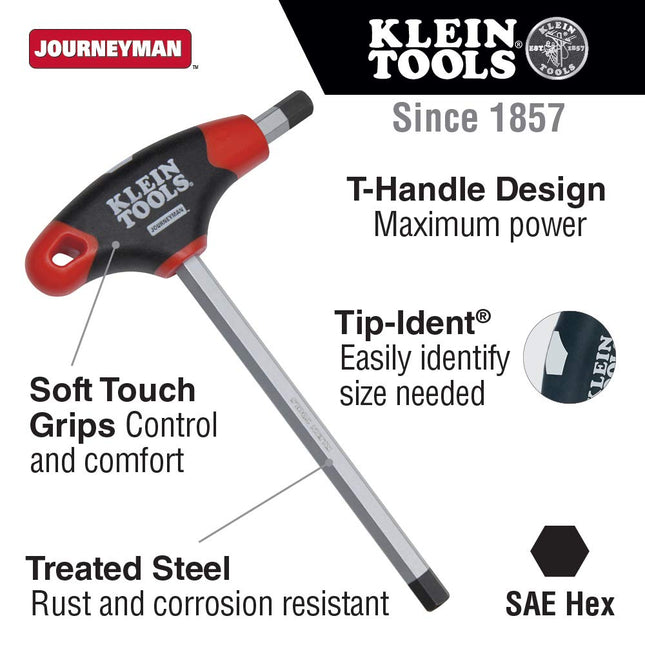 KLEIN TOOLS JTH6E11 3/16-Inch Hex Key with Journeyman T-Handle, 6-Inch