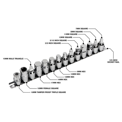 Performance Tool W54287 15-Piece Drain Plug Socket Set With 11mm & 13mm Square Drive For Subaru Differentials, Silver