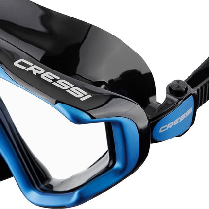 Cressi Liberty Triside Snorkel Mask - Panoramic 3-Glass Vision Diving Mask - Unisex Adult - One Size, Black/Sapphire