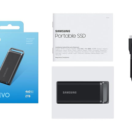 Samsung Portable SSD T5 EVO, 2 TB, USB 3.2 Gen. 1, 460 MB/s read, 460 MB/s write, External hard drive for Mac, PC, Android, Smart TVs and game consoles, Incl. USB-C cable, MU-PH2T0S/EU