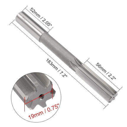 uxcell Chucking Reamer 19mm, H7 HSS Lathe Machine Reamer 6 Straight Flutes, Round Shank Milling Cutting Tool, Metric Reaming Drill Bit for Stainless Steel Metal Hole