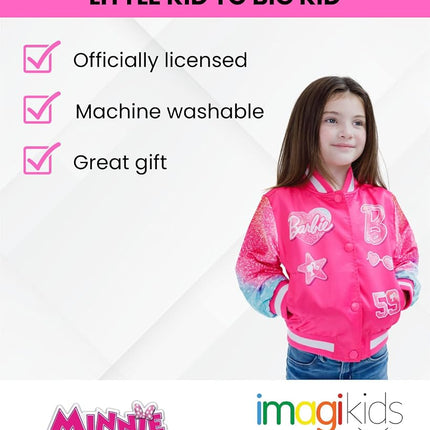 Barbie GIRLS BOMBER JACKET BOMBER JACKET SMALL KIDS TO LARGE KIDS SIZE 4-16, Light Pink Glitter, 14-16