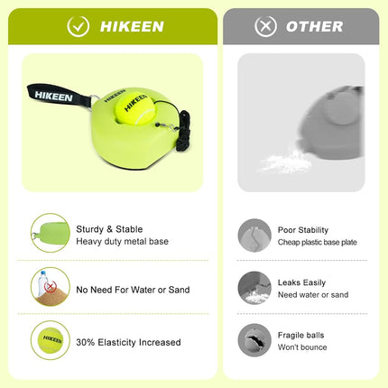 Hikeen Premium Tennis Trainer Rebound with Metal Base,Portable Solo Tennis Trainer Set with 3 Highly Elastic String Balls,Tennis Practice Equipment for Adult Kids an Beginners - Green