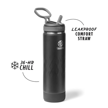 Bouteille d'eau Takeya Sport en acier inoxydable triple isolation de 650 ml – Anti-fuite, anti-transpiration, sans BPA, garde les boissons froides 36 heures, chaudes 14 heures – Obsidienne