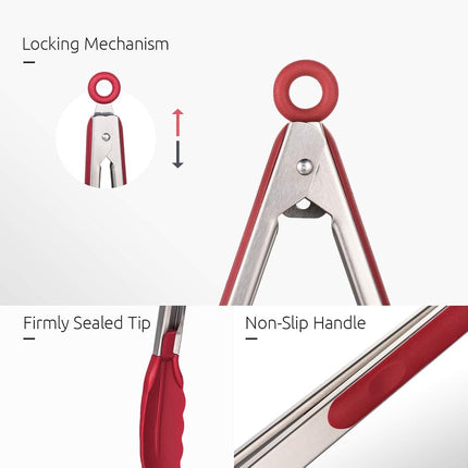 U-Taste 315℃ Heat Resistant Silicone Kitchen Tong 7/9/12in (Scarlet)