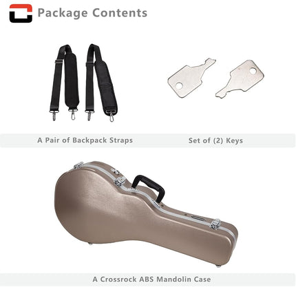 Crossrock F-Style Mandolin Case | ABS Molded Hardshell with Security Lock, Metal Feet, and Detachable Straps-Champagne (CRA862MFCH)