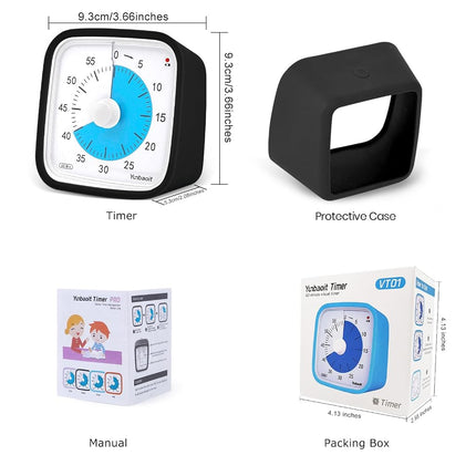 Yunbaoit Upgraded Black Visual Timer with Protective Case, Silent 60 Minute Countdown Timer for Kids and Adults with Low Power Reminder VT01(Black Blue)