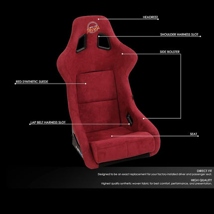 NRG Innovations NRG-FRP-302MAR-PRISMA Universal Fixed Back Bucket Racing Seat for 6-Point Harnesses, Size L, Maroon Seat Cover