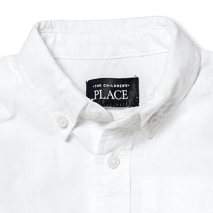 The Children's Place Boys' 3502 Short Sleeve Button Up Shirt School Uniform, White 4764, 18-24 Months