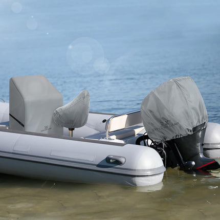 Explore Land Outboard Motor Cover - Waterproof and Fade Resistant 600D Heavy Duty Boat Engine Hood Covers - Fit for Motor 50-115 HP, Grey