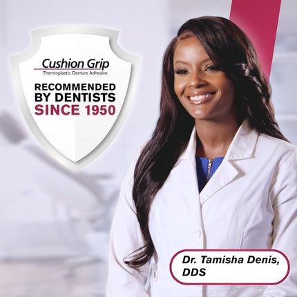 Cushion Grip Thermoplastic Denture Adhesive, 0.35 oz (Travel Size) | Refits and Tightens Loose Dentures for Up to 4 Days | Non-Glue, Zinc-Free, Waterproof Formula, Acts Like a Soft Reliner
