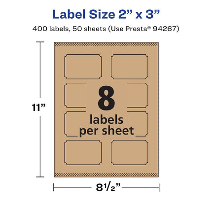 Avery Kraft Brown Rectangle Scalloped Labels with Sure Feed, 2" x 3", 400 Kraft Brown Labels, Print-to-The-Edge, Laser/Inkjet Printable Labels