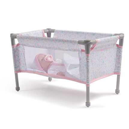 JC Toys - Foldable Travel Cot- Playground, dolls up to 45 cm, easily assembled and disassembled, includes bag, pillow and blanket, floral decoration, designed by Berenguer, + 3 years