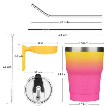 BJPKPK 10 oz Tumbler with Handle and Straw Stainless Steel Travel Mug Insulated Tumbler Cups with Lids,Pink & Yellow Rose
