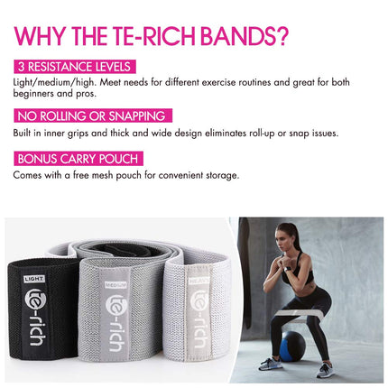 Resistance Bands, Fabric Booty Exercise Bands 3 Set, Heavy Gym Bands for Women and Men, Thick Non-slip Fitness Loops for Glute Legs Hip HIIT Workout, Mes Pouch Included (Color 1)