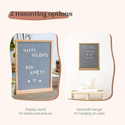 Felt Letter Board - 680 Letters, Numbers & Symbols, 16 x 12 inch, Changeable Message Board for Quotes, Notes & Announcements, Farmhouse Decor Wall and Tabletop, 2 Storage Bags (Grey)