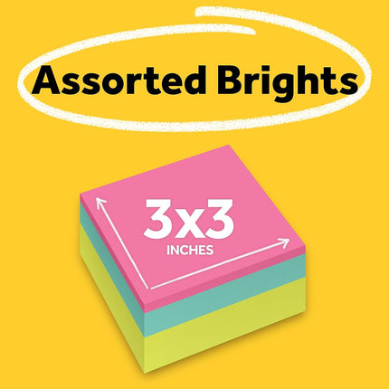 Notas Post-it Cubo, Colores Brillantes, 76.2 mm x 76.2 mm, 400 Hojas/Cubo