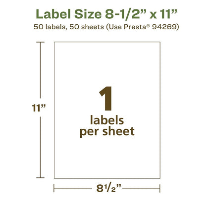 Avery EcoFriendly Matte White Recycled Rectangle Labels, 8.5" x 11", Matte White Labels, Permanent Adhesive, Laser/Inkjet Printable, 50 Total