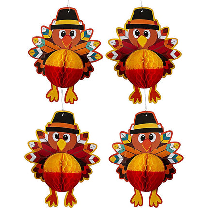 Fun Express 20" Large Turkey Honeycomb Hanging Decorations - 4 Pc