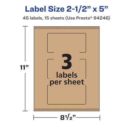 Avery Kraft Brown Rectangle Labels with Sure Feed, 2.5" x 5", 45 Kraft Brown Labels, Print-to-The-Edge, Laser/Inkjet Printable Labels
