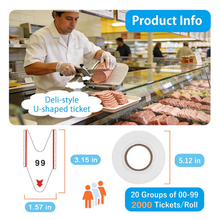 White Take A Number Tickets Queue Roll for K-T Ticket Dispenser with 5 Rolls 2 Digits Paper 20 Groups Number from 00-99