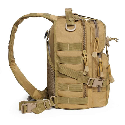 hopopower Tactical Sling Bag Pack Military Assault Rucksack Shoulder Bag Backpack Chest Pack Handbag Waterproof for Travel School Hiking Camping Trekking Exploring Fishing Hunting, Tan