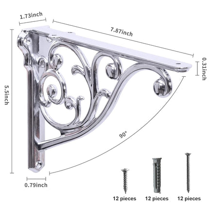 Shelf Brackets 8 Inch 4PCS Heavy Duty Polished Chrome Wall Bracket Baroque Kitchen Decorative Rack Shelves, Including All Hardware. (4, Chrome)